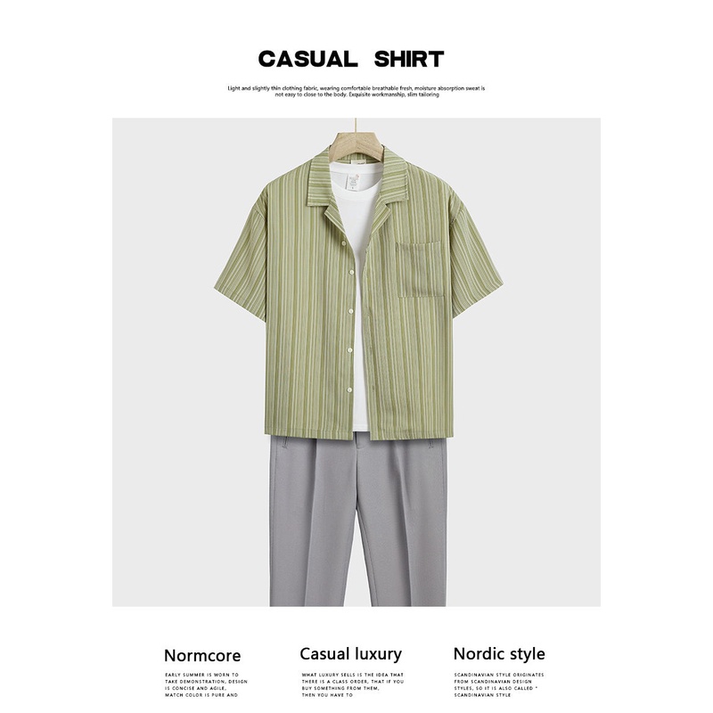 Áo Sơ Mi Nam Mỏng Dáng Rộng Tay Ngắn Phong Cách Retro Mùa Hè 2023