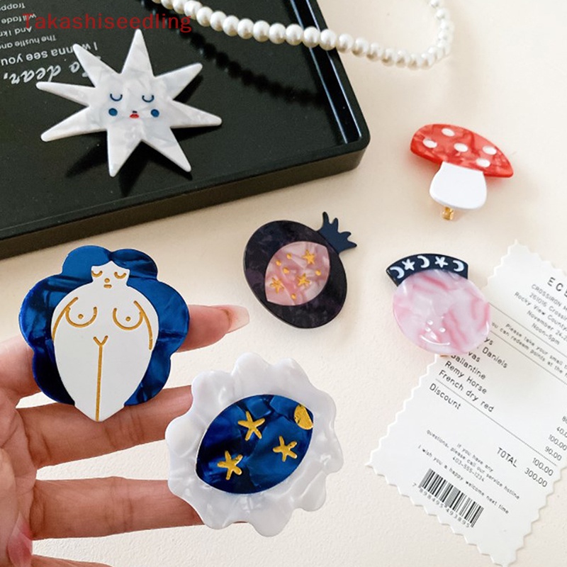 (Takashiseedling) Kẹp Tóc Mái Mặt Bóng Ma Thuật Ngôi Sao Nấm Acetate Mái Ngang