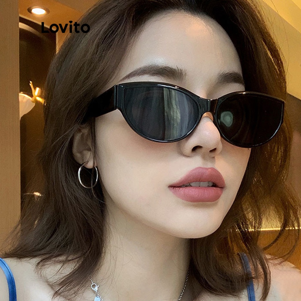 Lovito Kính râm Full Rim trơn thông thường Kính râm mắt mèo cho nữ LNA09092 (Kaki/Cà phê/Đen)