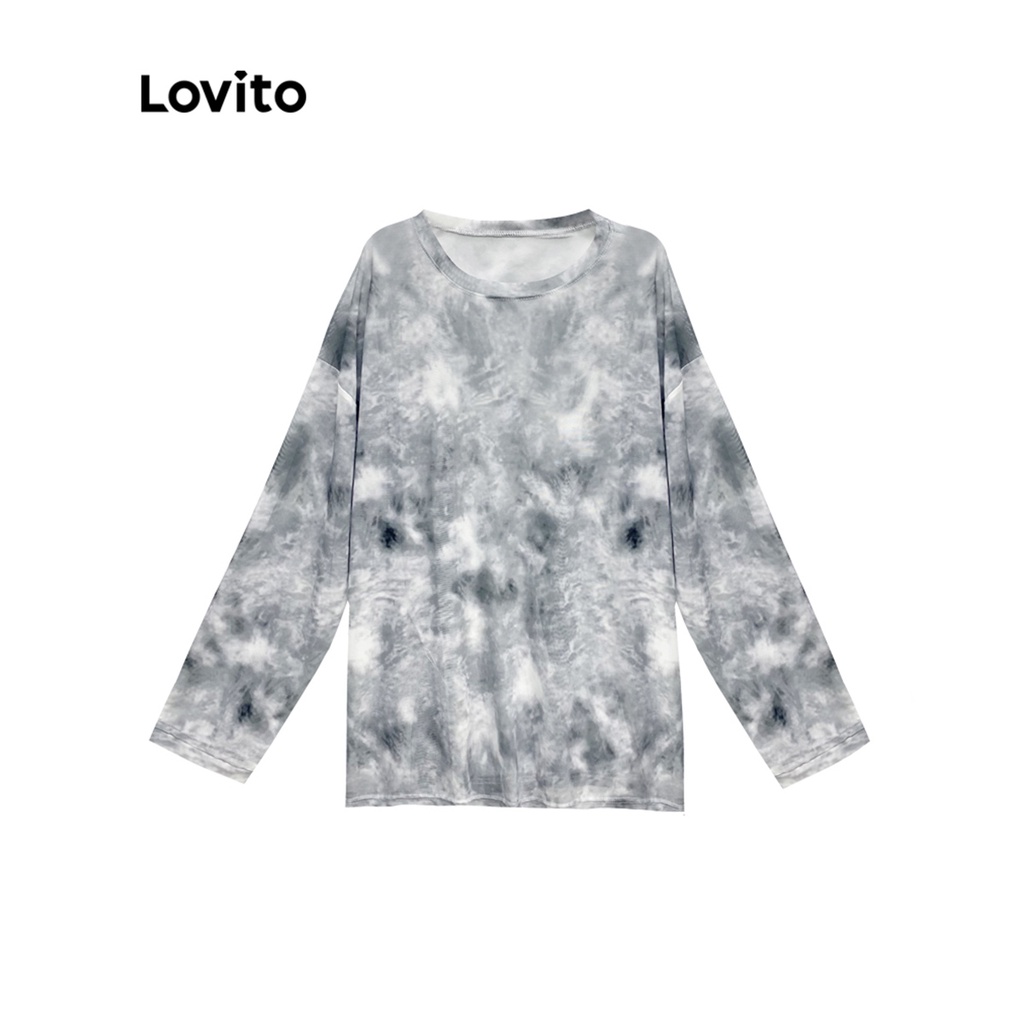 Lovito Áo thun thời trang cổ tròn tay dài buộc dây đơn giản cho nữ LNA09271 (Xám)