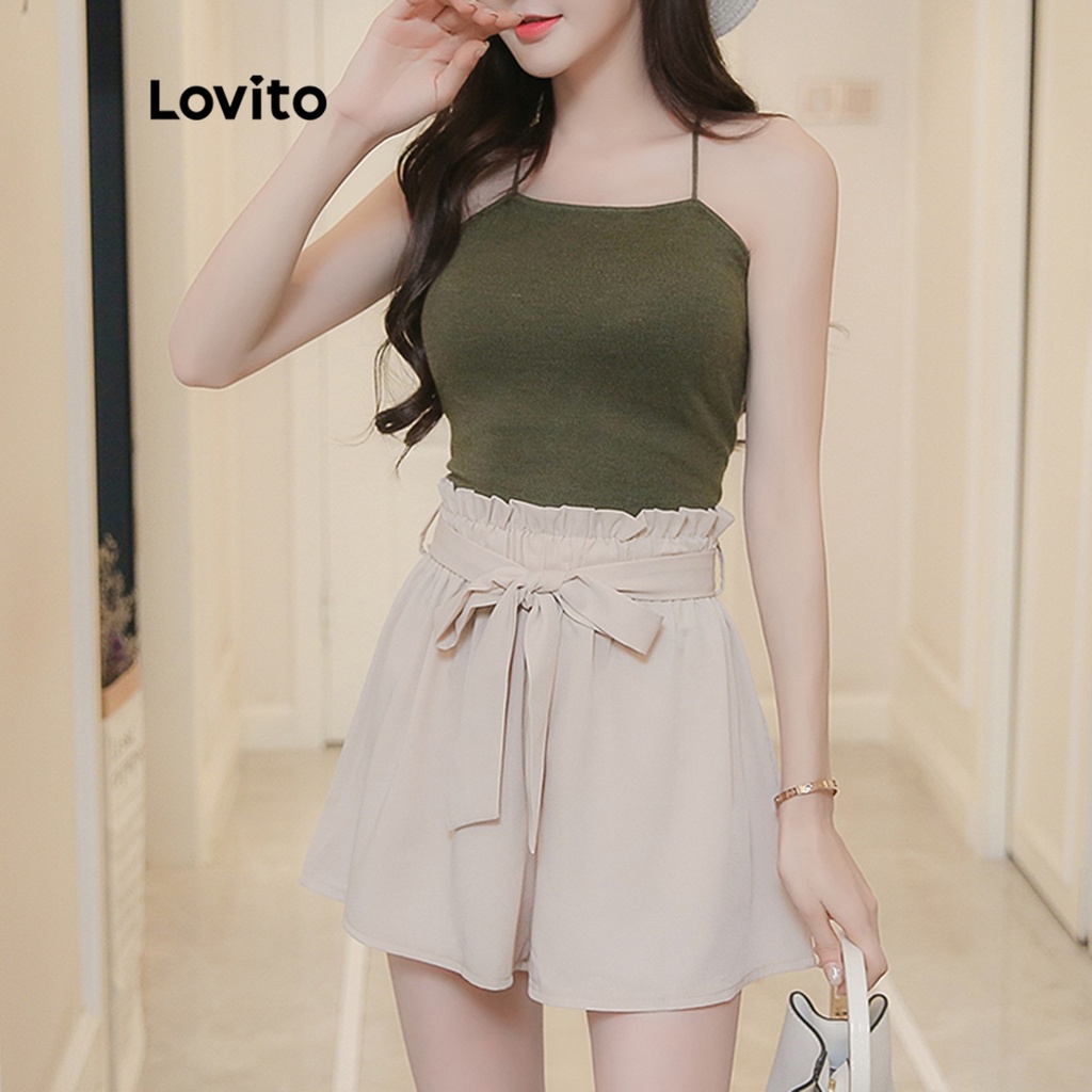 Lovito Quần short ống rộng lưng vừa có viền ren đơn giản giản dị dành cho nữ LNE09030 (Quả mơ)