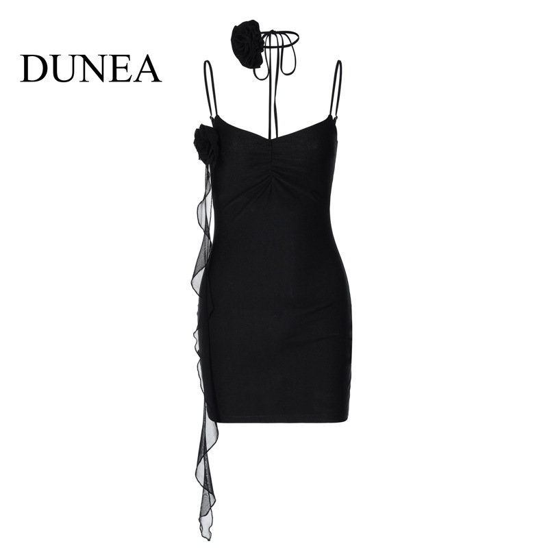 DUNEA Đầm Body Cổ Khoét Sâu Hoạ Tiết Hoa Hồng Thiết Kế Ôm Sát Quyến Rũ