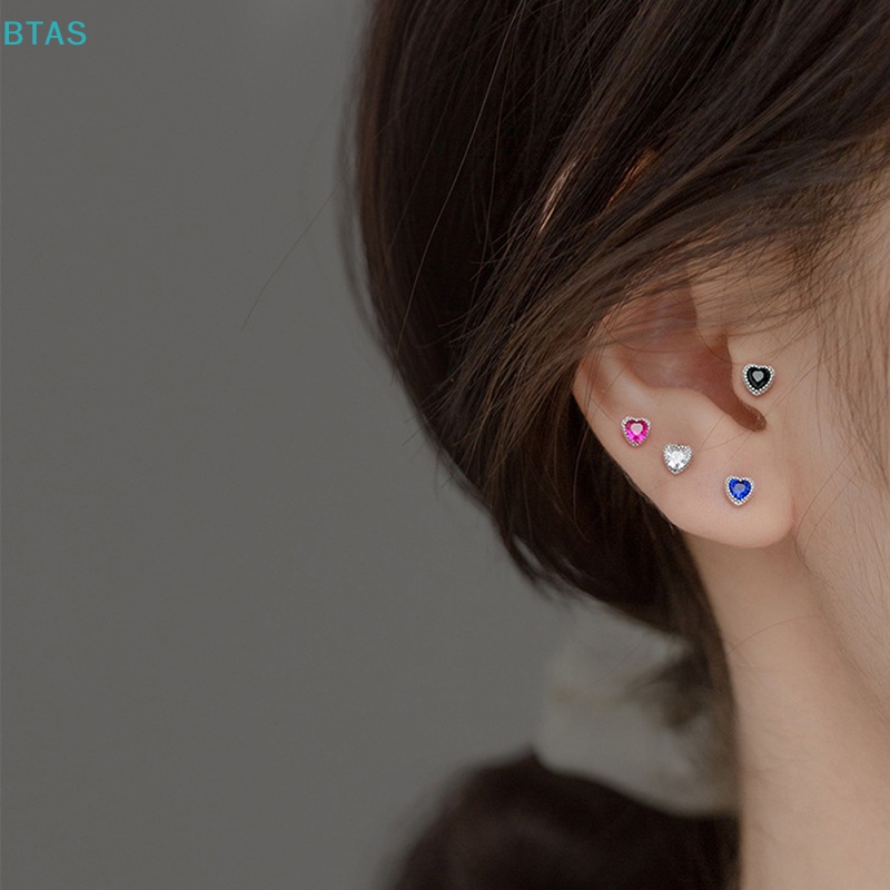 1 Đôi Bông Tai Hình Trái Tim Đính Đá Zircon Thời Trang