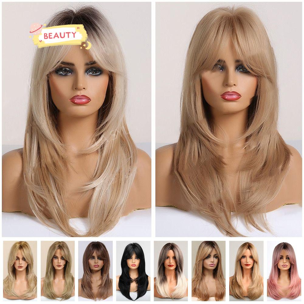 BEAUTY Tóc Giả Dài Trung Bình Chịu Nhiệt Nhiều Màu Sắc Thời Trang Cho Nữ