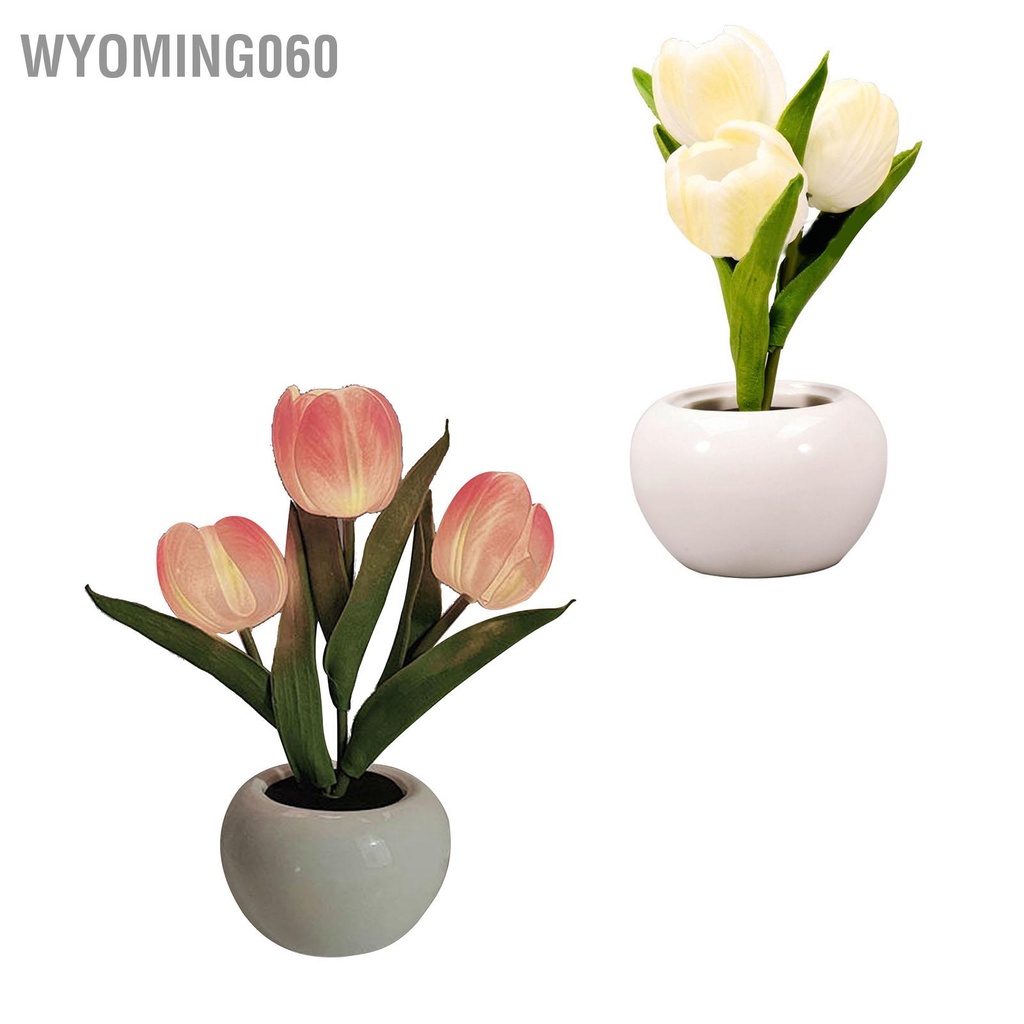 Wyoming060 Đèn Ngủ Tulip Ánh Sáng Dịu Nhẹ Gốm Sứ Tinh Tế Bàn Hoa PU Cho Nhà Sách Quán Cà Phê