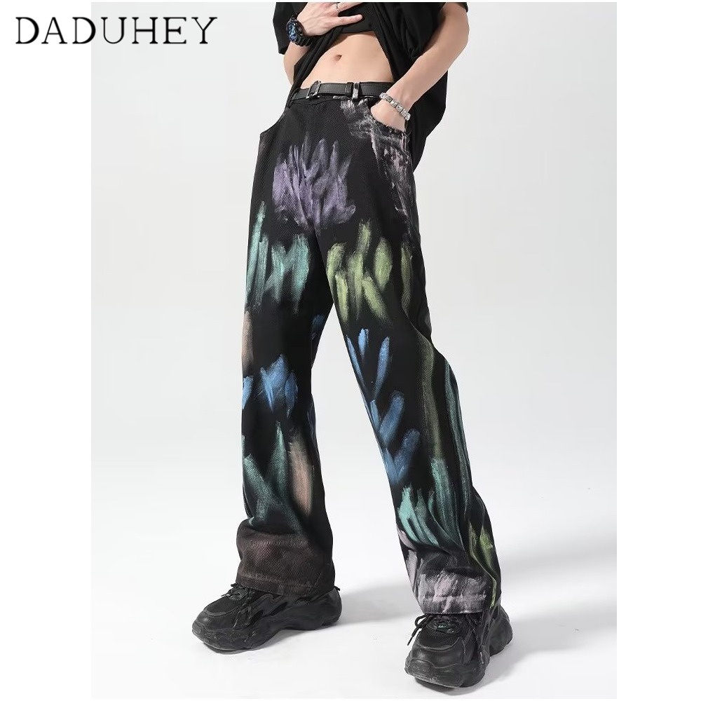 DaDuHey Men's 2023 American Retro High Street Straight Jeans Fashion Brand Loose All-Match Casual Pants