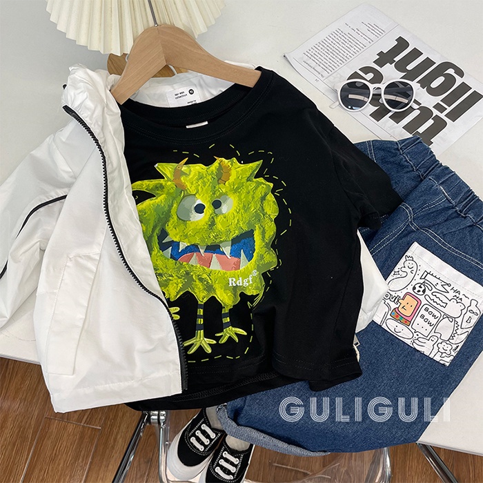 Áo Thun Cotton Ngắn Tay Dáng Rộng In Hình Quái Vật Thời Trang Mùa Hè Cho Bé Trai