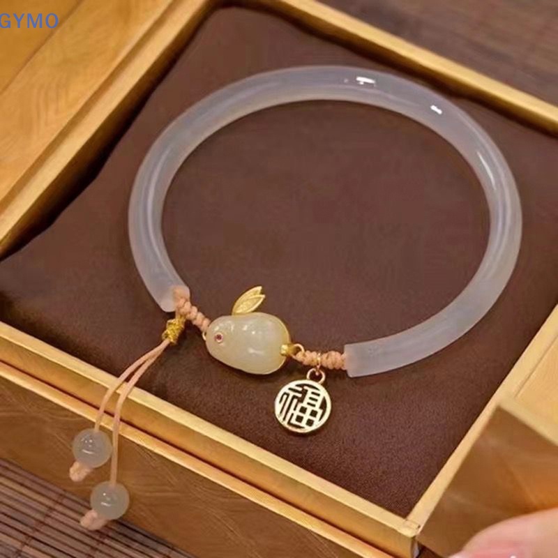 [cxGYMO] Vòng Tay Hạt Tròn Mặt Hình Thỏ Vintage Trung Hoa Có Thể Điều Chỉnh Trang Sức HDY