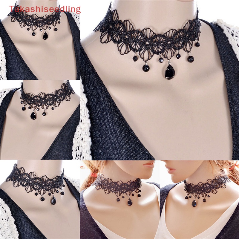 Vòng Cổ Choker Ren Hoa Màu Đen Phong Cách Gothic Thời Trang