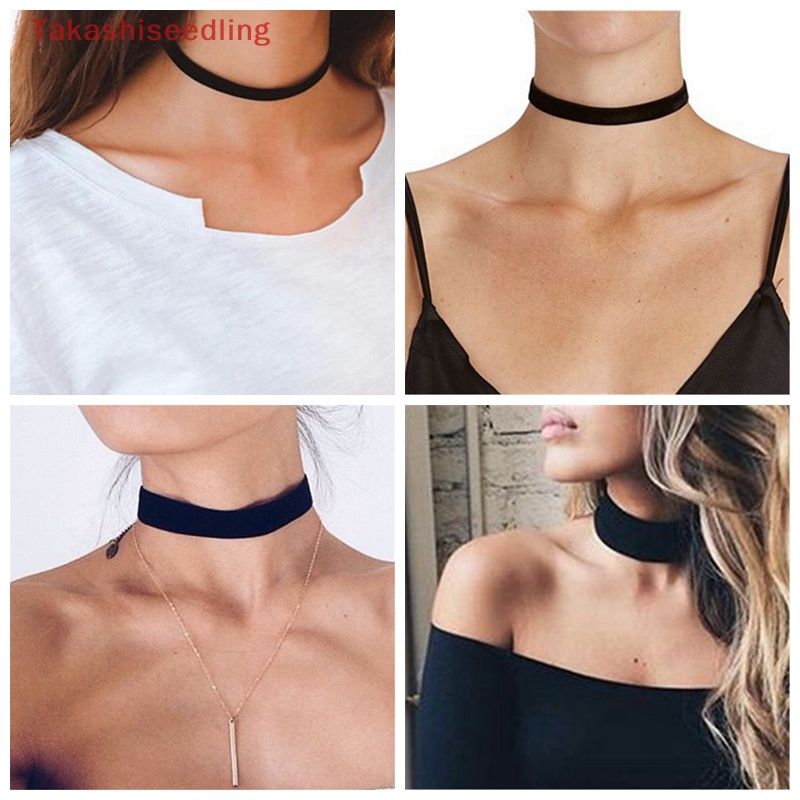 (Takashiseedling) Vòng Cổ Choker Dây Nhung Đen Phong Cách Gothic Retro