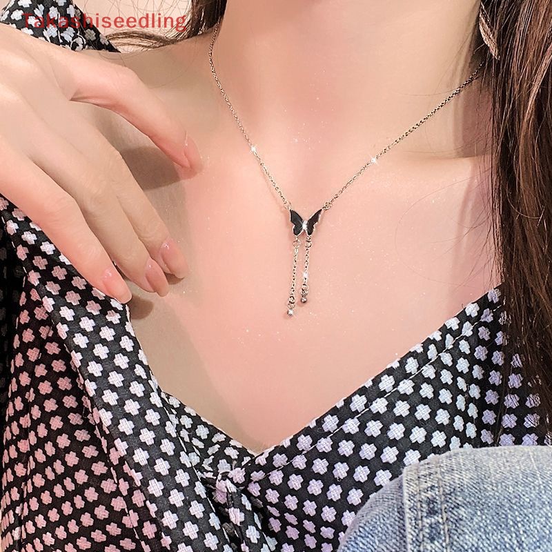 (Takashiseedling) Vòng cổ Nhiều Lớp Mặt Hình Bướm Đen Tua Rua Phong Cách Retro Cá Tính Thời Trang Dành Cho Nữ