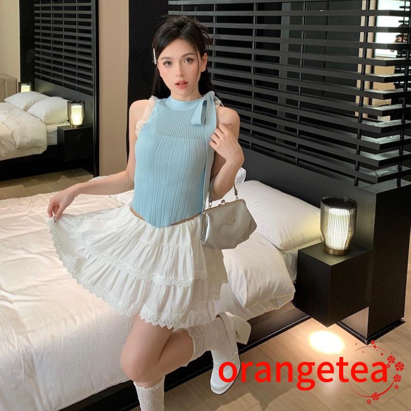 Áo Croptop Dệt Kim Không Tay Thắt Nơ Thời Trang Mùa Hè Cho Nữ