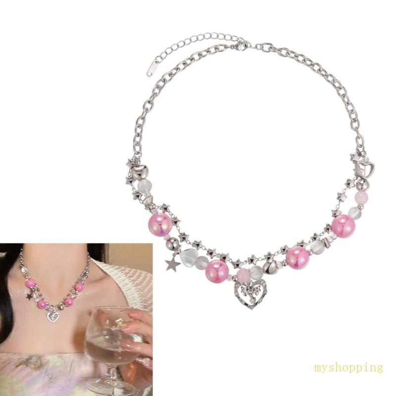Vòng cổ Hai Lớp Mặt Trái Tim Và Ngôi Sao Thời Trang
