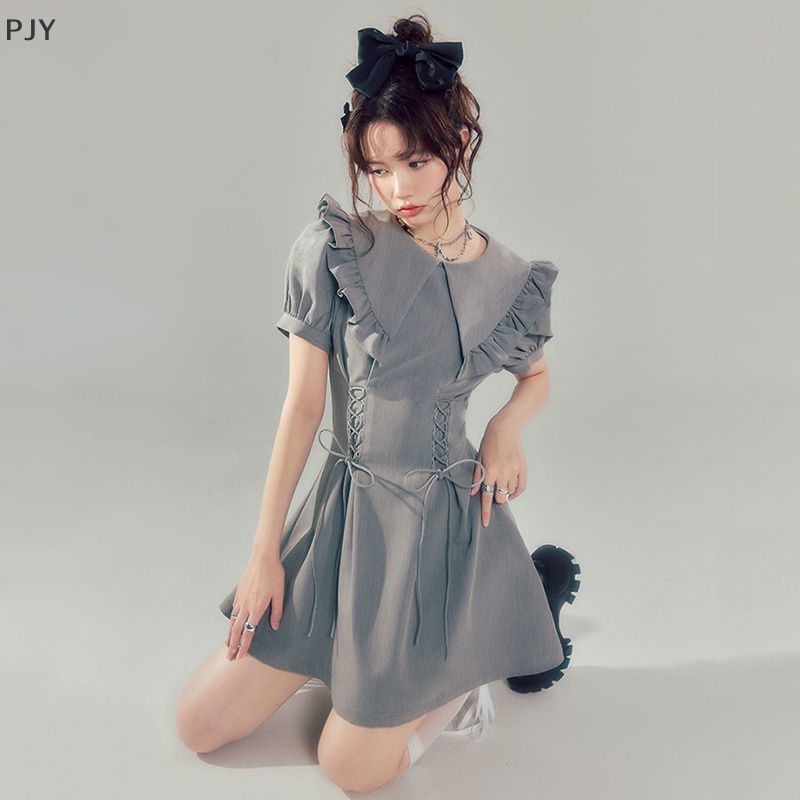 Đầm Mini PJY Kawaii Y2K Tay Phồng Cổ Điển Cho Nữ