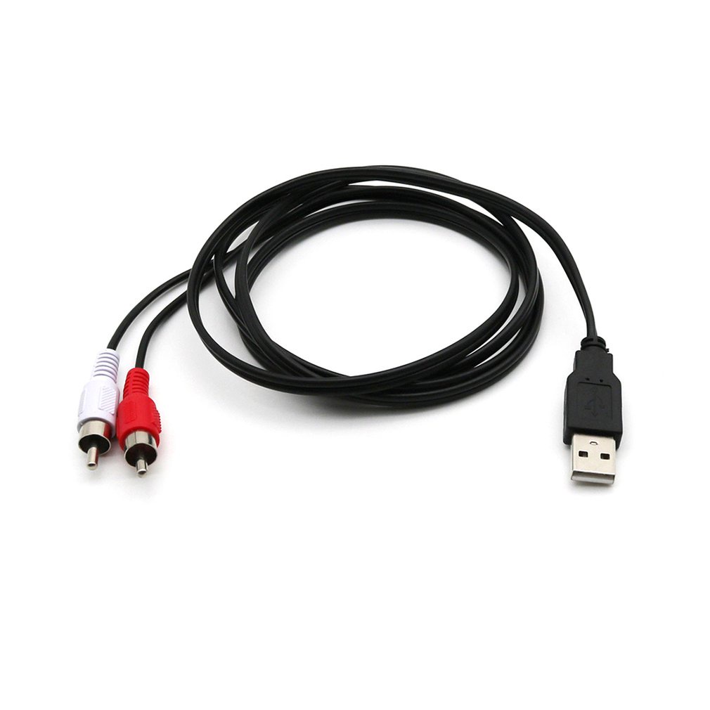 USB A Male To 2X RCA Phono Male AV Cable Lead PC TV Aux Audio Video Adapter