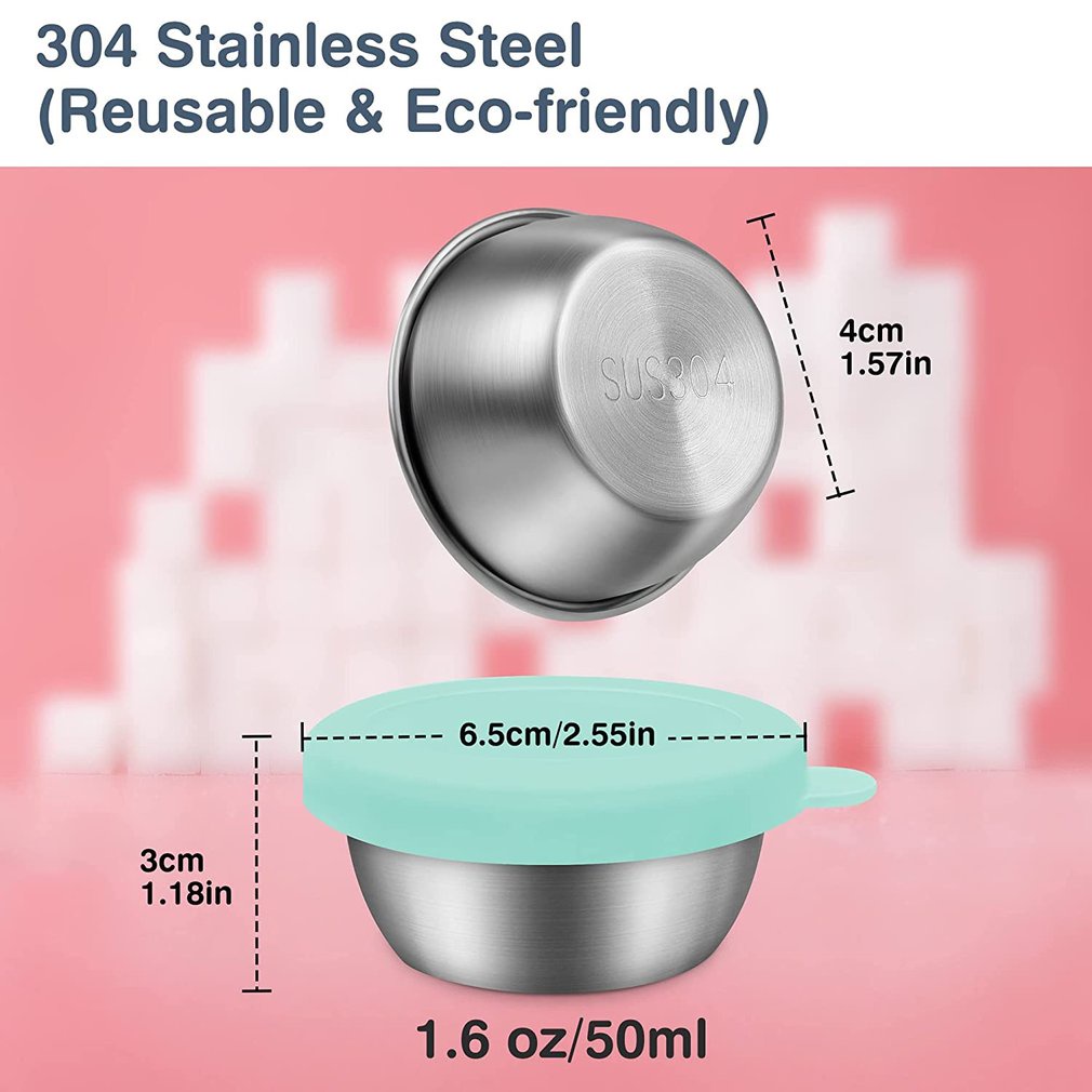 =Christmas=6pcs 304 Stainless Steel Salad Dressing Containers With Silicone Lid Dip Cups