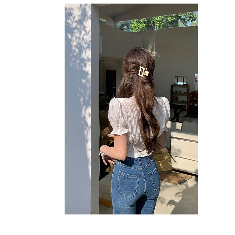 SUXI Áo Sơ Mi Tay Ngắn Cổ Chữ V Dáng Ôm Phong Cách Vintage Dành Cho Nữ