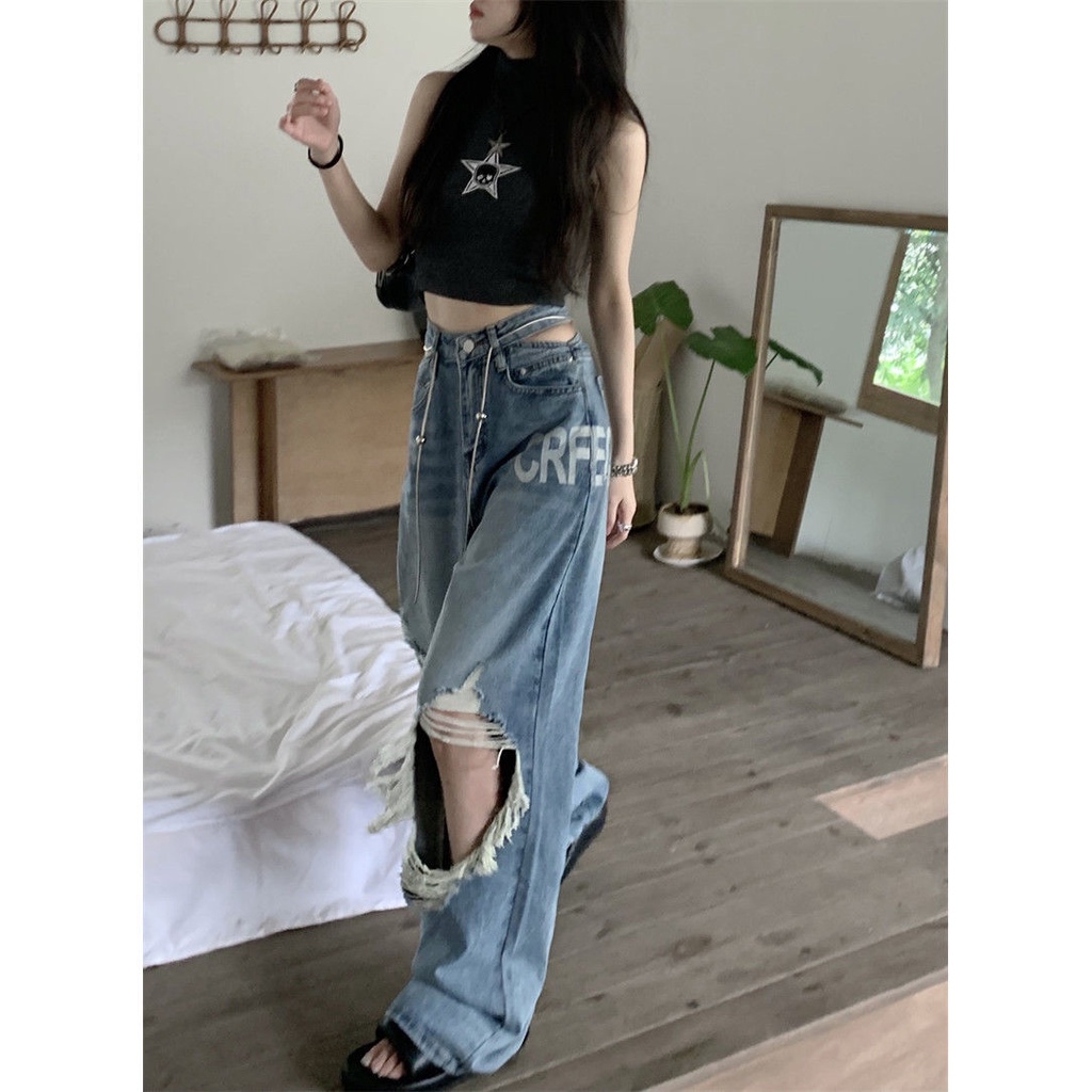 TINGTIAN quần_ống_rộng quần  nữ jean American vintage jeans 2023 NEW 072131