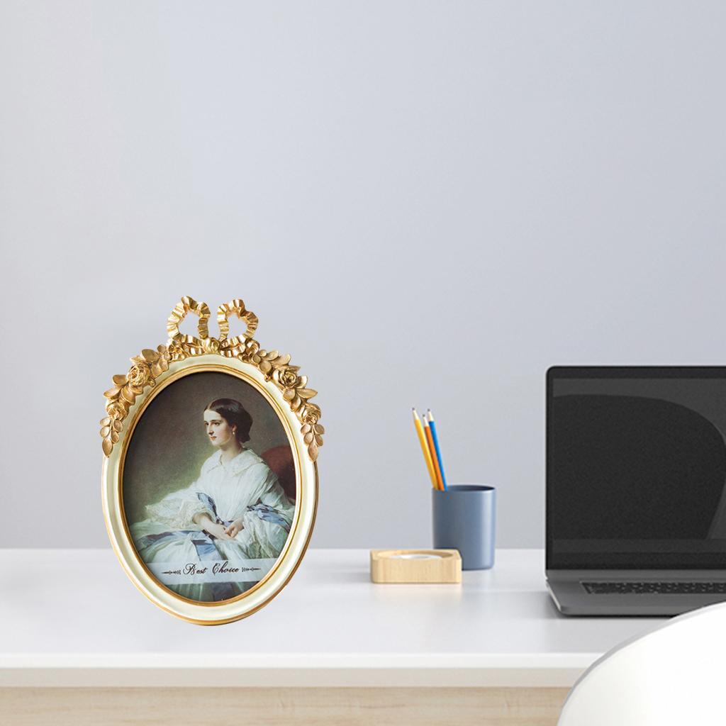 Giá Đỡ Khung Ảnh Trang Trí Nhà Cửa Hình Bầu Dục Phong Cách Baroque Cổ Điển Màu Trắng Vàng Kim Kích Thước 4x6