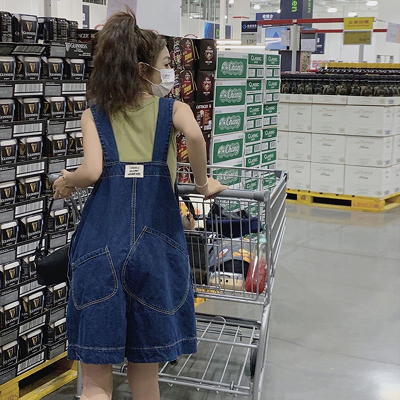 Quần Yếm Denim Ngắn Có Túi Lớn Phong Cách Mới Mùa Hè Cho Nữ