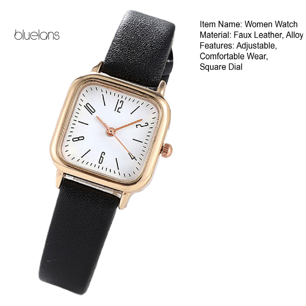 Đồng Hồ Đeo Tay Bluelans Mặt Vuông Dây Giả Da Dễ Điều Chỉnh Độ Chính Xác Cao Thời Trang Cho Nữ