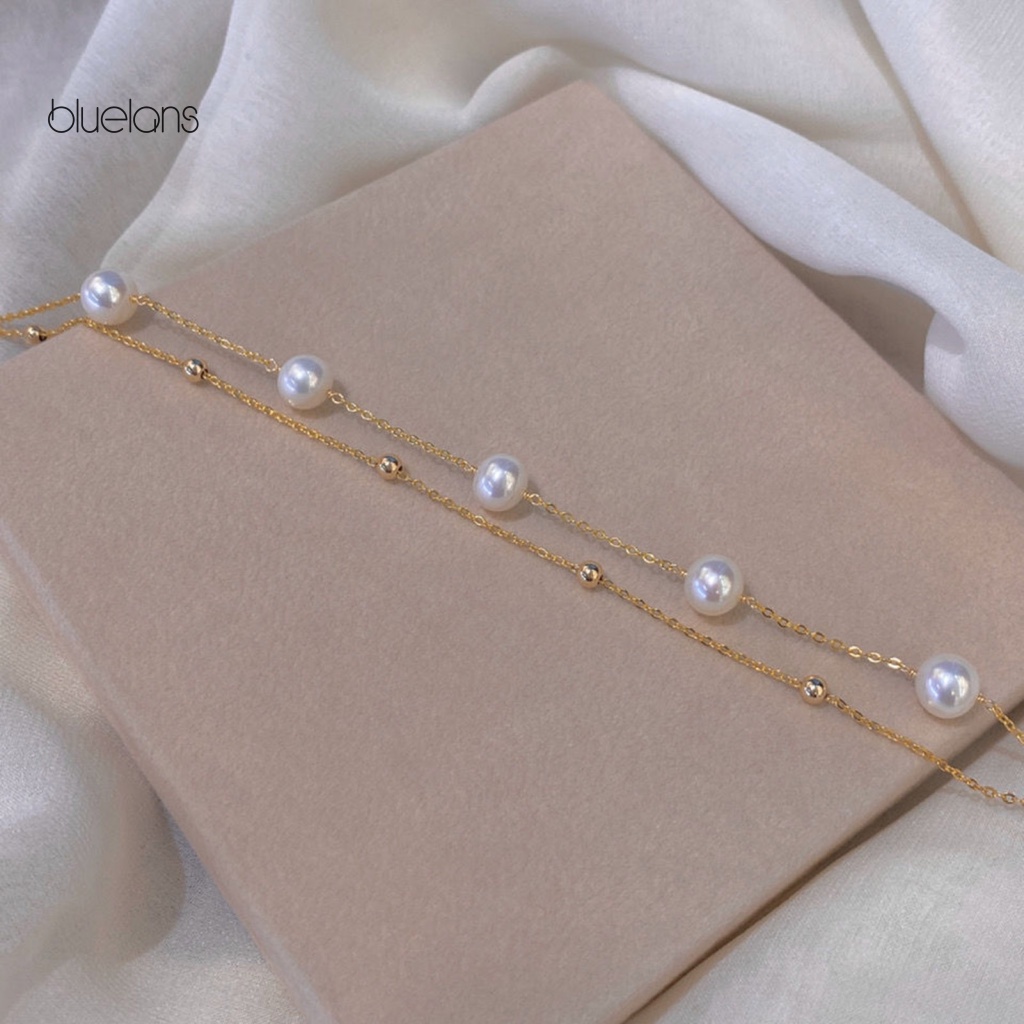 Vòng Đeo Tay Bluelans Hai Lớp Độ Bóng Cao Có Thể Điều Chỉnh Và Không Gây Dị Ứng Trang Sức Ngọc Trai Giả Lấp Lánh Cho Nữ Dating