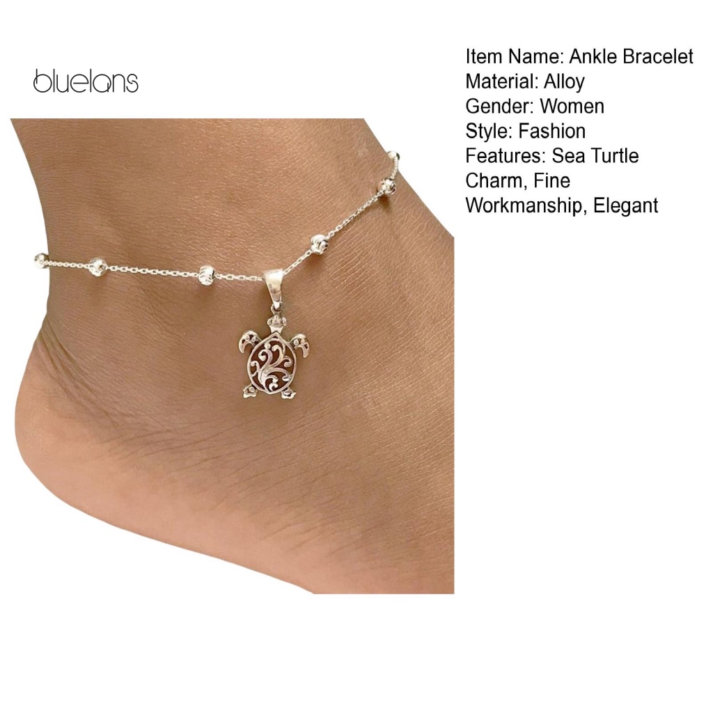 Lắc Chân Dạng Chuỗi Hạt Màu Bạc Có Thể Điều Chỉnh Hình Rùa Biển Thời Trang Cho Nữ
