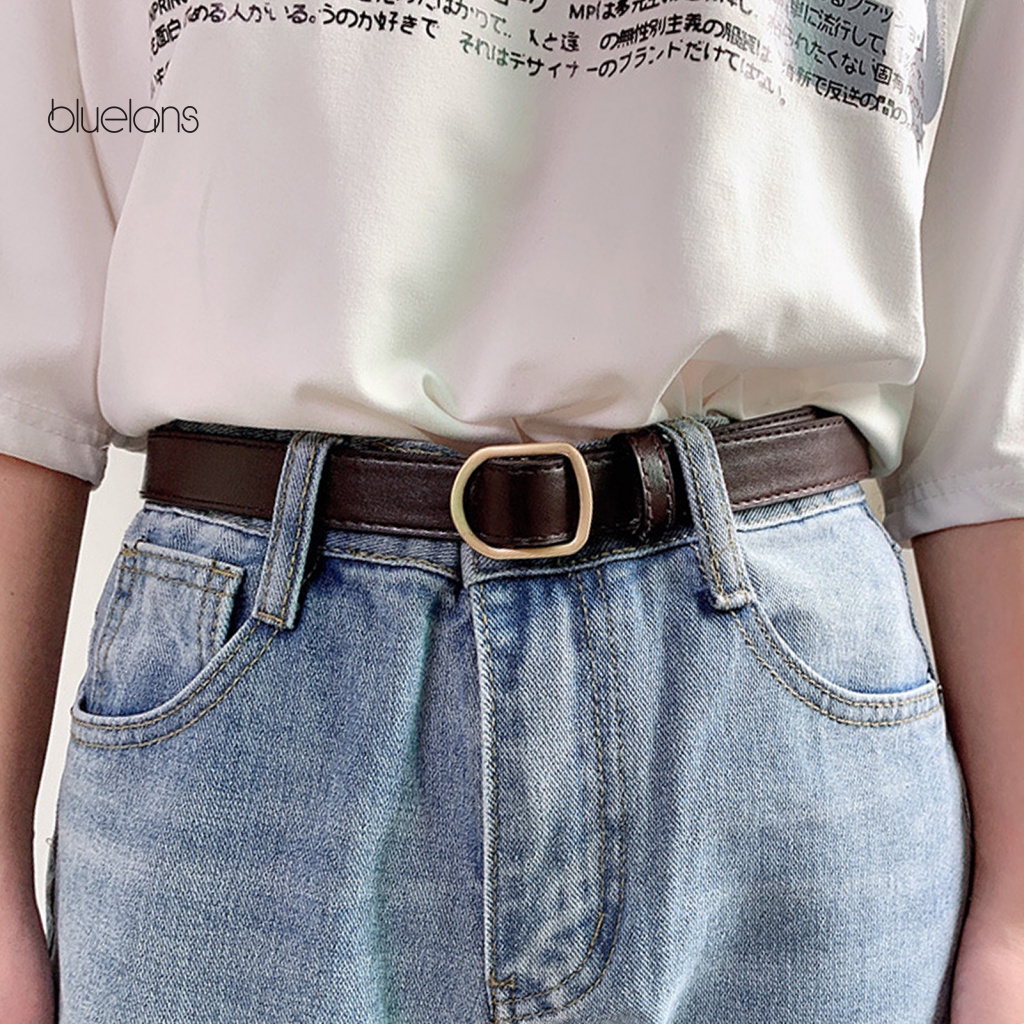 Thắt Lưng Giả Da Bản Nhỏ Khóa Vuông Có Thể Điều Chỉnh Thời Trang Unisex