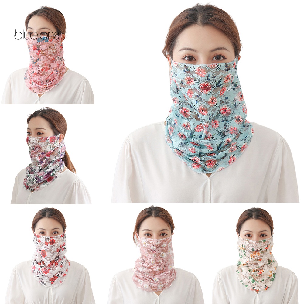 Khăn Choàng Cổ Che Phủ Mặt Chống Tia UV In Họa Tiết Hoa Thoáng Khí Cho Nữ