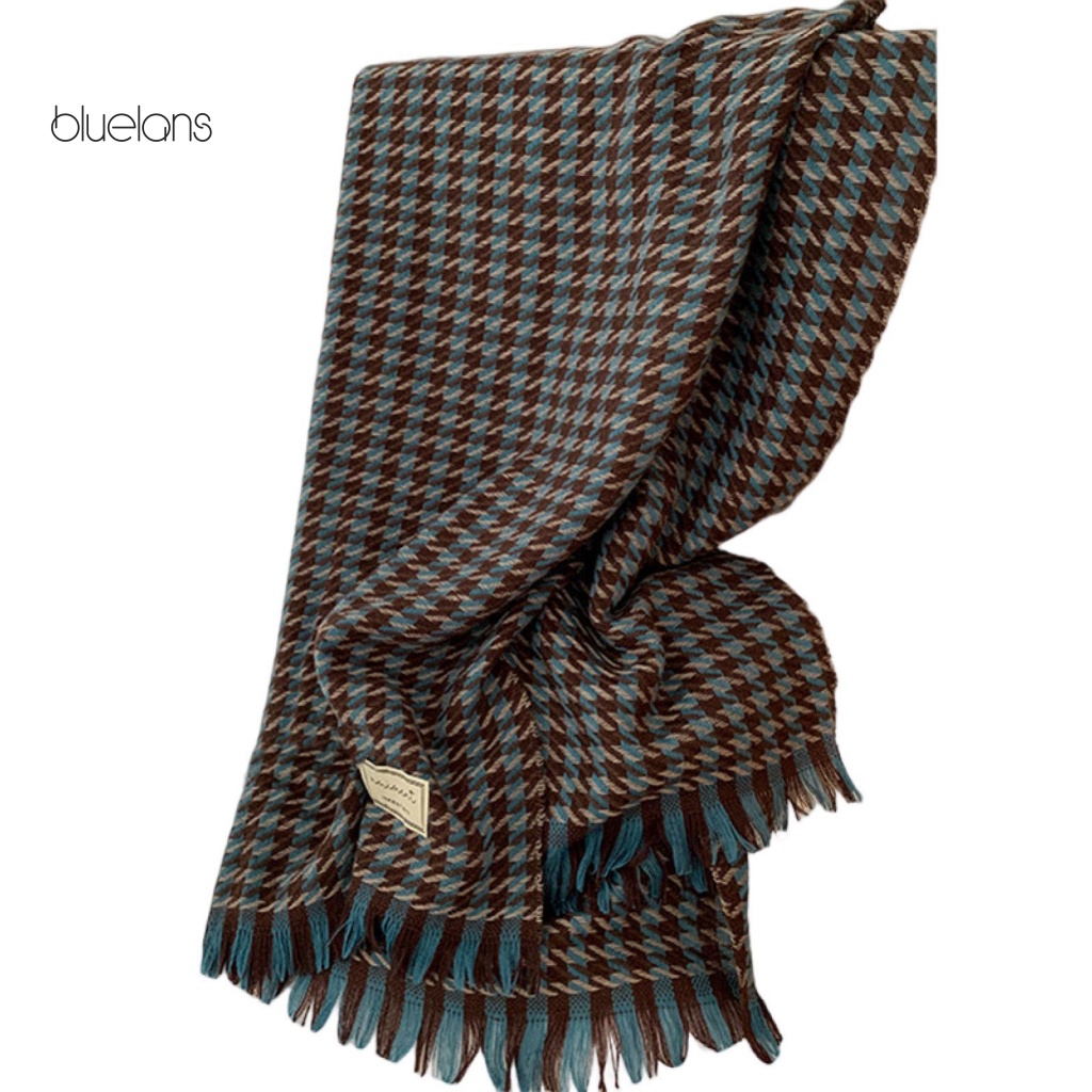 Khăn Choàng Cổ Dài Dày Dặn Họa Tiết Kẻ Sọc Màu Sắc Tương Phản Phối Tua Rua Thời Trang Thu Đông Cho Nữ