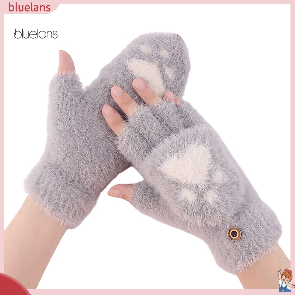 Găng Tay Len Hở Ngón Hình Chân Mèo Giữ Ấm Mùa Đông Cho Nữ