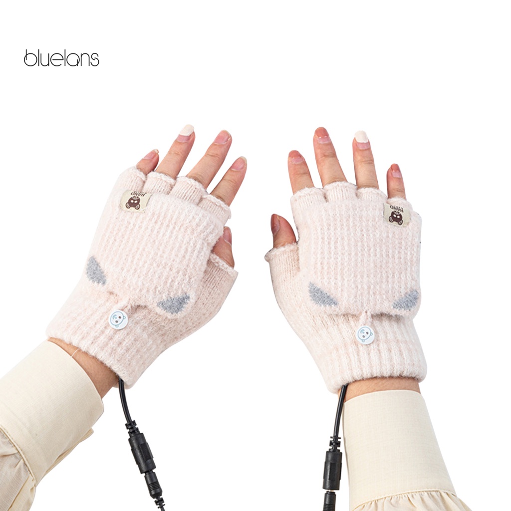 1 Đôi Găng Tay Sưởi Ấm Hở Ngón Hình Gấu Dễ Thương