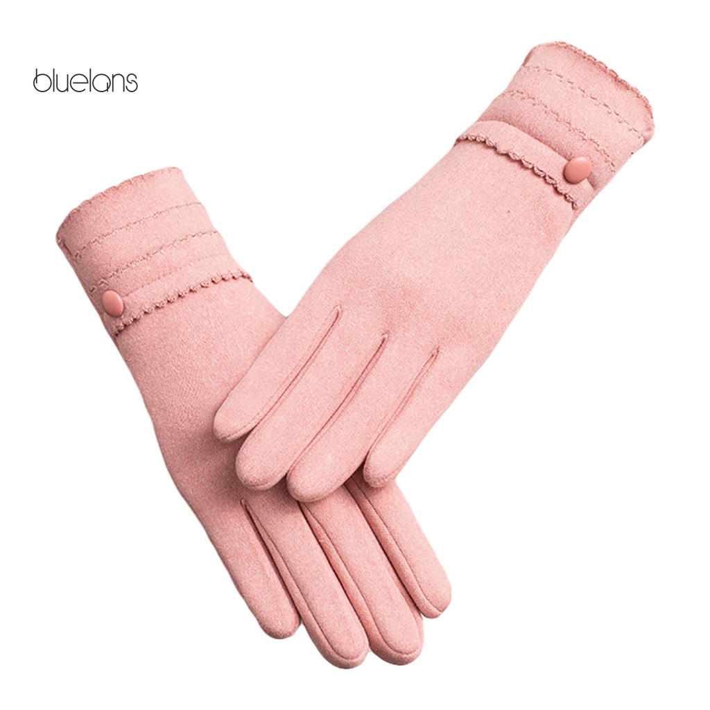Găng Tay Mùa Đông Mỏng Nhẹ Che Phủ Toàn Diện Đính Nút Trang Trí Cho Nữ