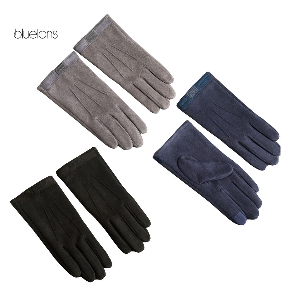 1 Đôi Găng Tay Da Lộn Lót Lông Giữ Ấm Cảm Ứng Màn Hình Thời Trang Nam