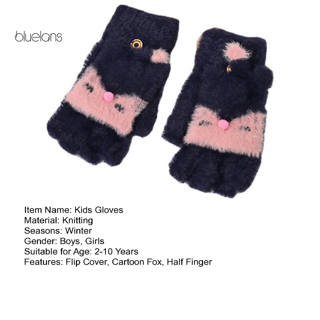 1 Đôi Găng Tay Lông Xù Hở Ngón Hình Cáo Hoạt Hình Thời Trang Mùa Đông Cho Bé 2-10 Tuổi