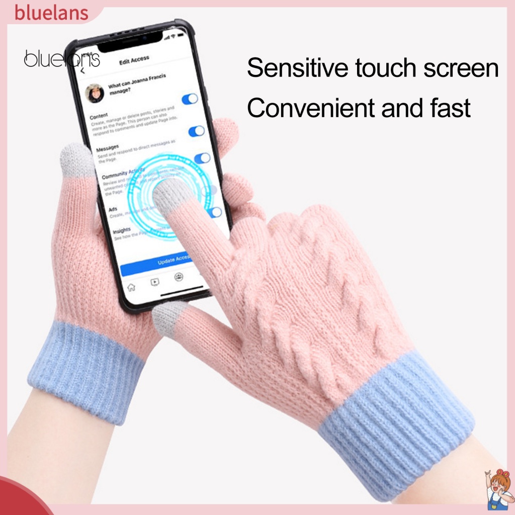 1 Đôi Găng Tay Len Giữ Ấm Mềm Mại Màu Tương Phản Có Thể Chạm Màn Hình Cảm Ứng