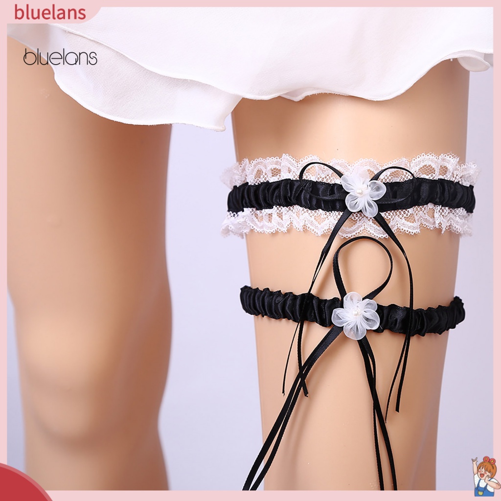 Set 2 Đai Nịt Bít Tất Ren Co Giãn Đính Nơ Quyến Rũ Cho Cô Dâu