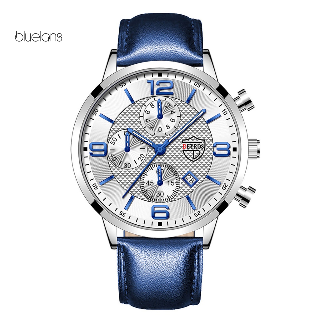 Đồng Hồ Thạch Anh Tròn Dây Da Giả Có Lịch Phát Sáng Độc Đáo Cho Nam