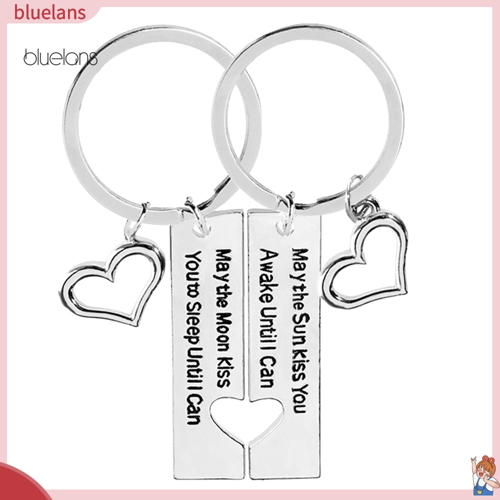 Set 2 Móc Khóa Hình Chữ Nhật / Trái Tim Khắc Chữ Dùng Làm Quà Tặng Valentine