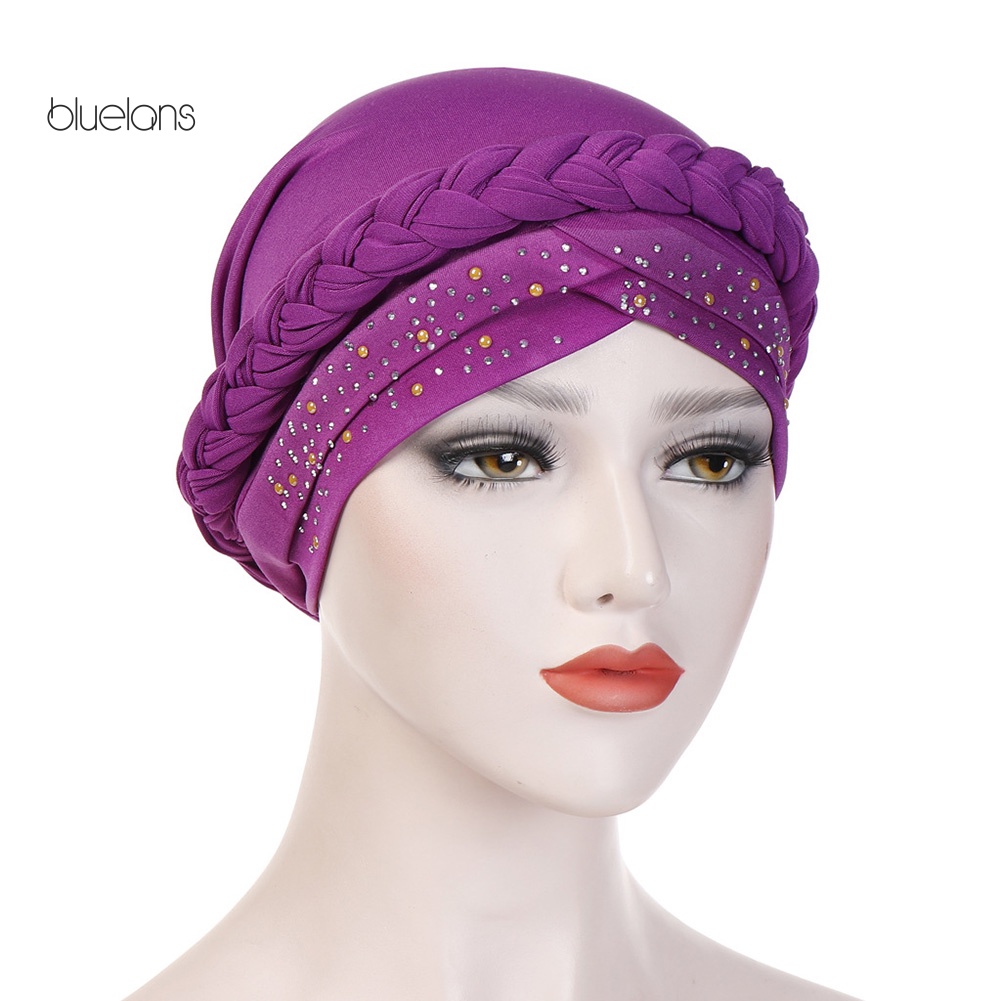 Bluelans Mũ Turban Trùm Đầu Đính Đá Phong Cách Hồi Giáo Cho Nữ