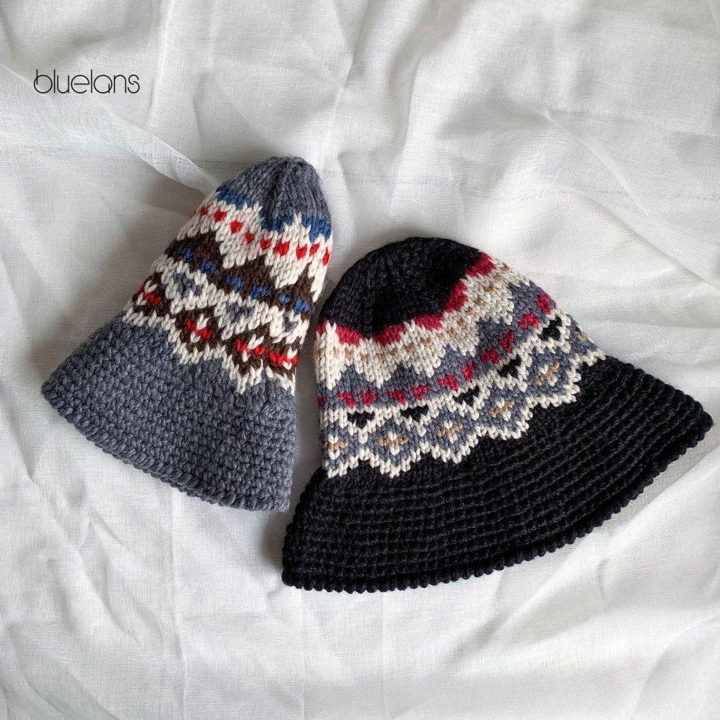 Mũ Bucket Dệt Kim Co Giãn Họa Tiết Hình Học Thời Trang Thu Đông