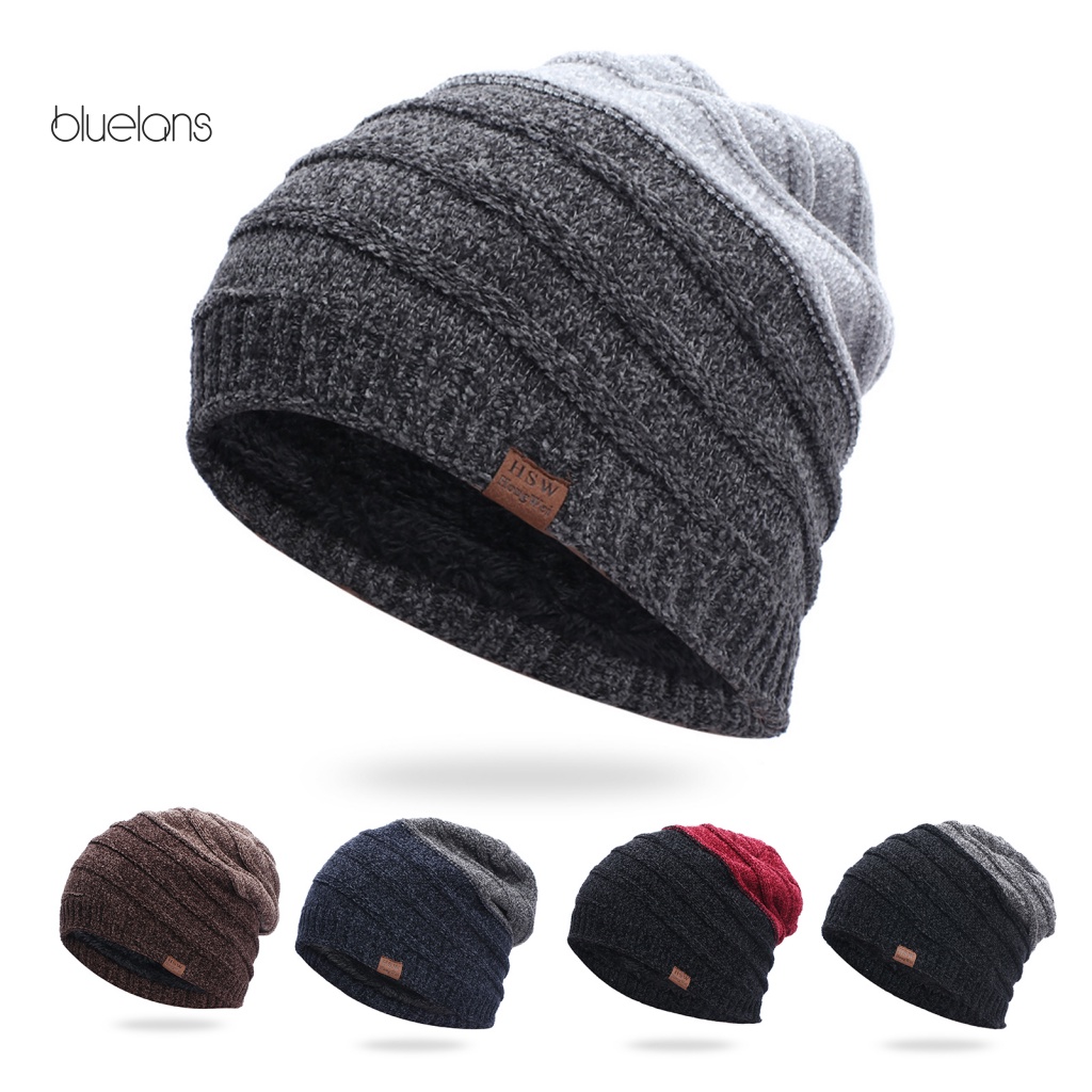 Mũ Dệt Kim Lót Lông Không Vành Màu Sắc Thời Trang Thu Đông Cho Nam Giới