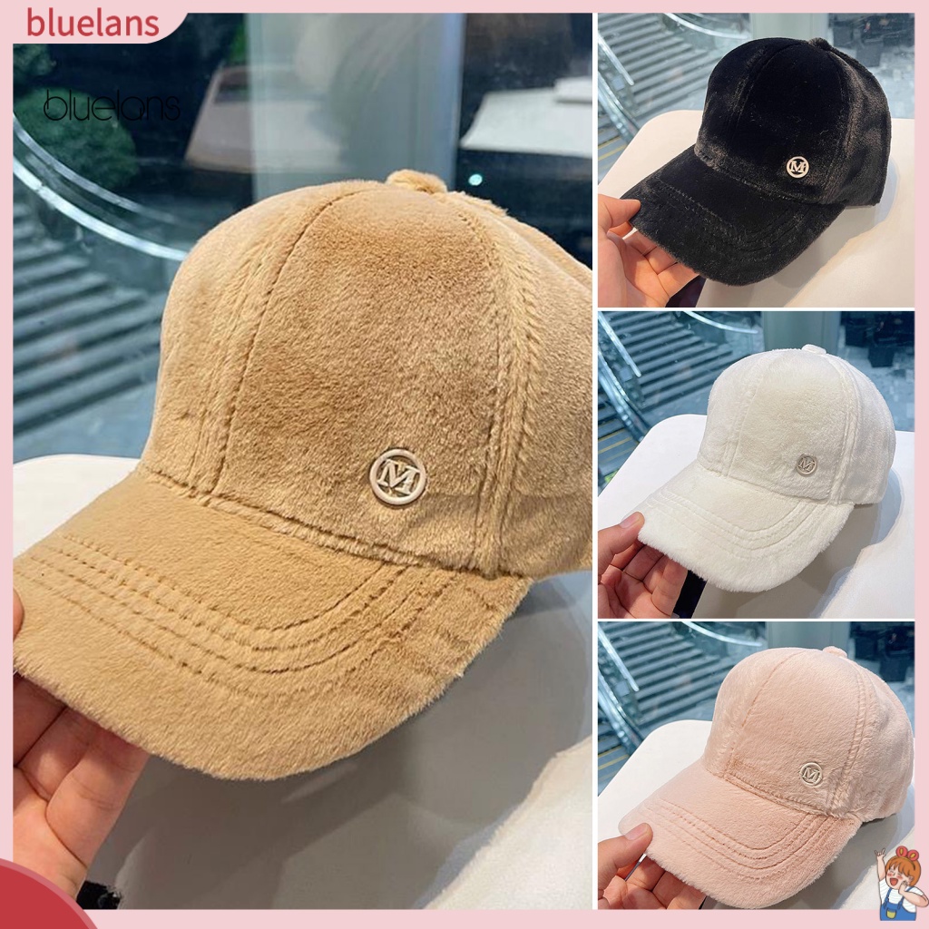 Mũ Bóng Chày Bằng Lông Cừu Màu Trơn Vành Dài Điều Chỉnh Được Phong Cách Hip hop Ấm Áp