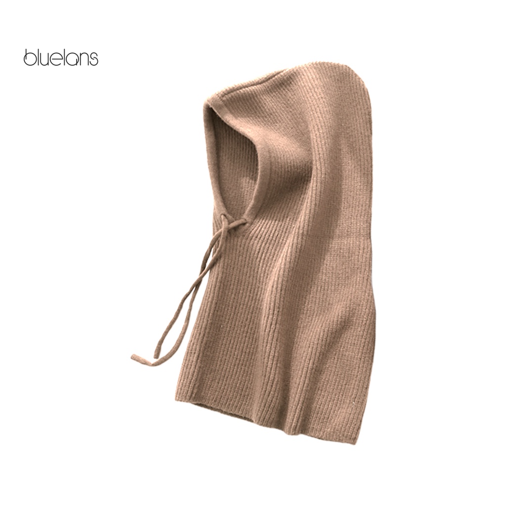 Mũ Trùm Đầu Kiêm Khăn Choàng Cổ Dệt Kim Dày Dặn Màu Trơn Thiết Kế Dây Rút Giữ Ấm Mùa Đông Có Thể Giặt Rửa