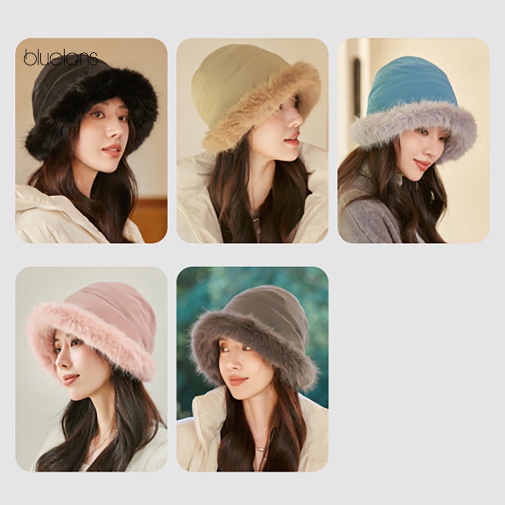 Mũ Trùm Đầu Mùa Đông Mềm Mại Phủ Lông Dày Dặn Màu Trơn Bảo Vệ Tai Chống Lạnh Trang Trí Cho Nữ