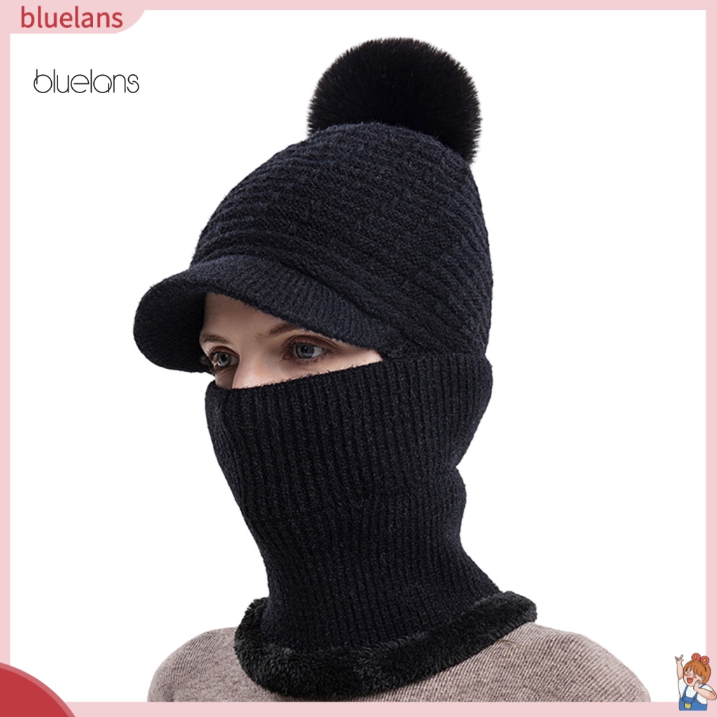 Bluelans Mũ Dệt Kim Giữ Ấm Tai Và Cổ Phủ Lông Siêu Dày Màu Trơn Co Giãn Chống Gió Giữ Ấm Một Mảnh Cho Nữ Dùng Khi Đi Cắm Trại