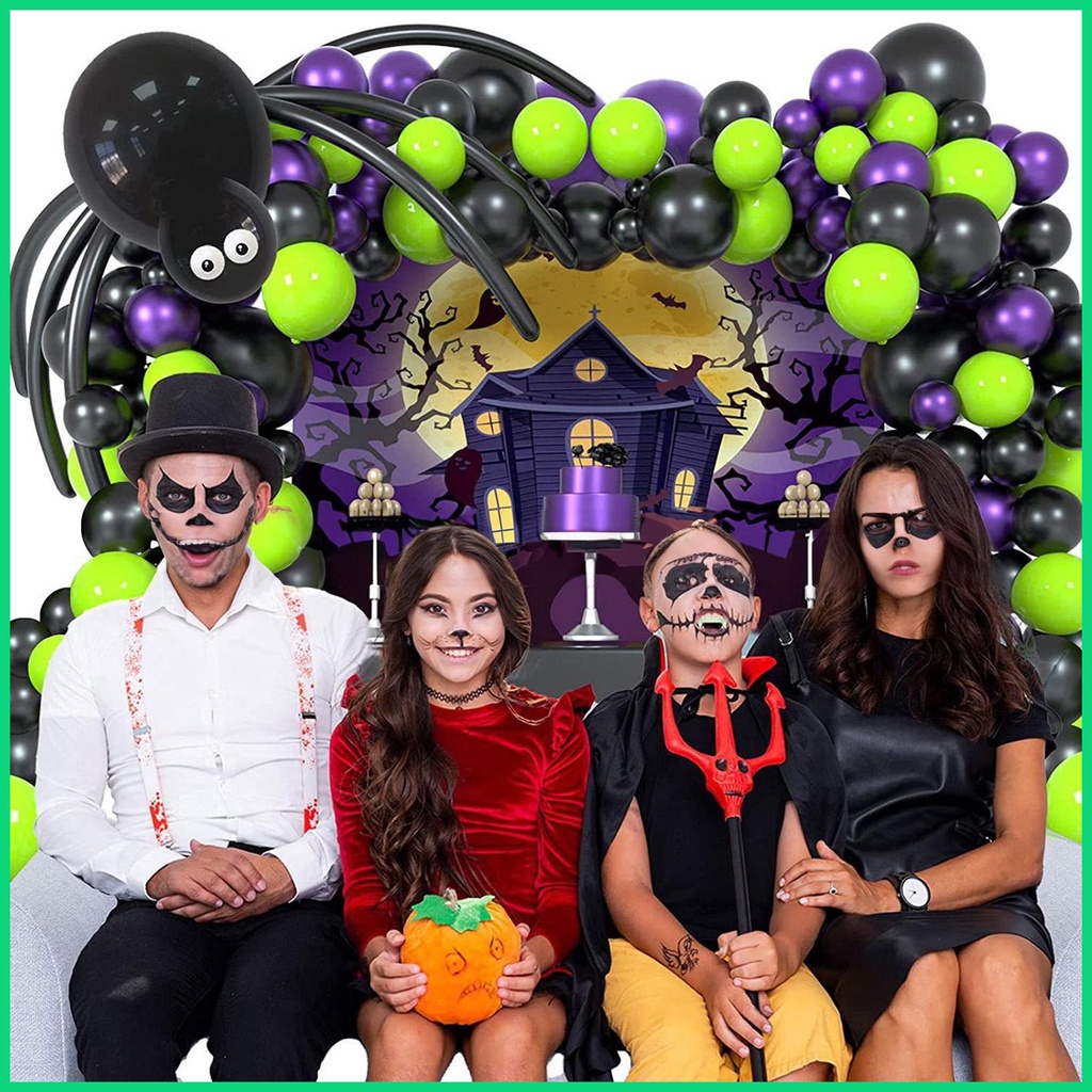 Bộ Bong Bóng Hình Mắt Nhện Màu Đen / Tím / Xanh Lá Dùng Trang Trí Tiệc Halloween
