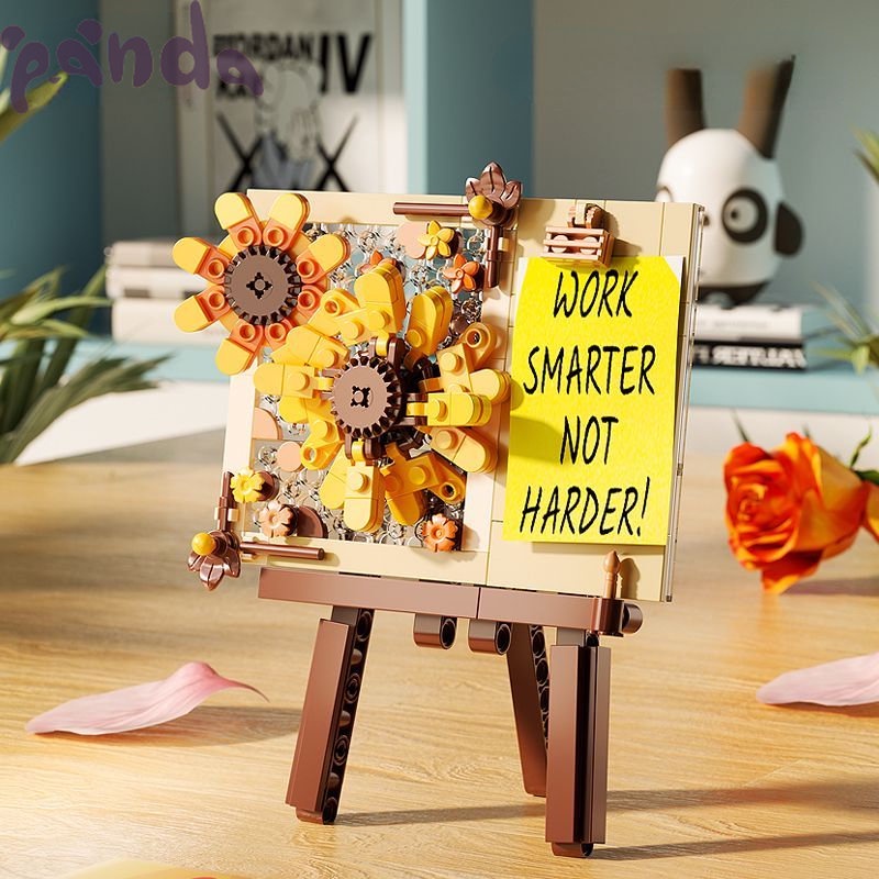 Panda ~ Khối xây dựng, hoa hướng dương, hoa thạch cao, bưu thiếp hoa nhài, khối xây dựng, kẹp ghi chú Bảng tin DIY hạt nano lắp ráp bằng tay quà tặng trang trí máy tính để bàn 0073