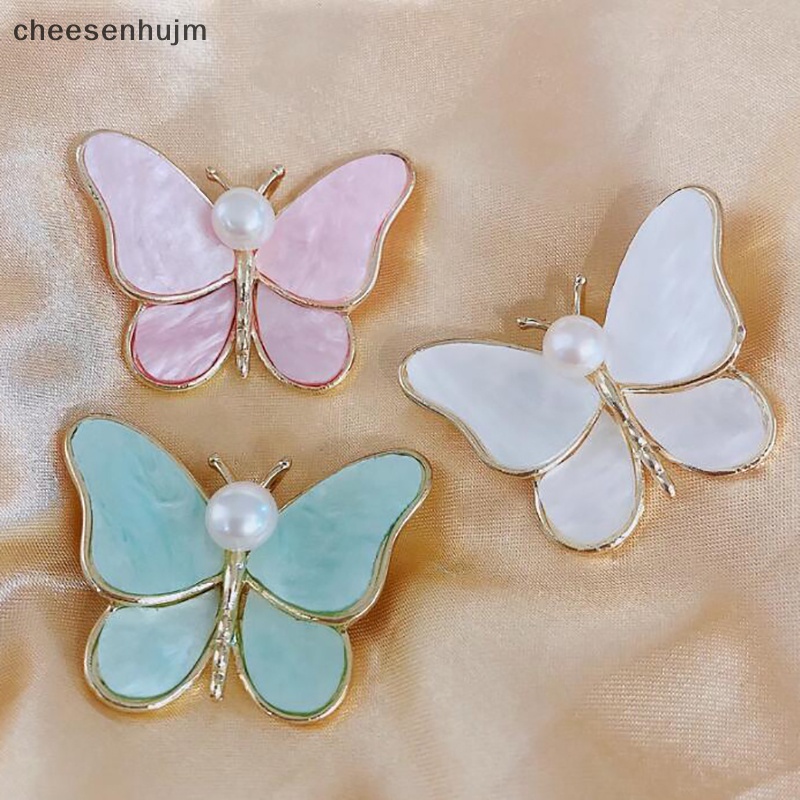 Ghim Cài Áo Hình Bướm Đính Ngọc Trai Giả Màu Vàng Thời Trang Mùa Hè Cho Nữ