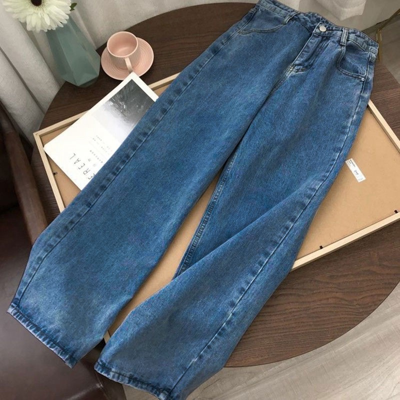 Quần Jean Nữ Ống Rộng Lưng Cao Phong Cách Retro Hàn Quốc Mới HZFWC1202